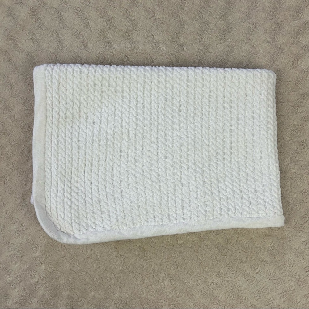Little Me Solid White Cable Knit Baby Blanket Cotton Lovey